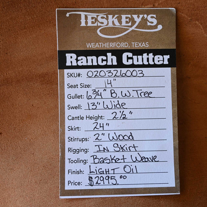 14" TESKEY'S PRO CUTTER RANCH CUTTER SADDLE