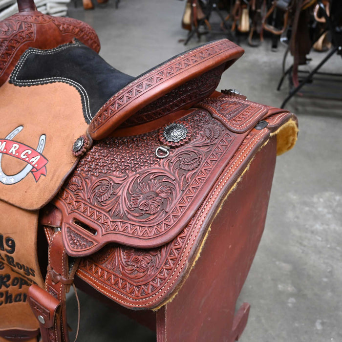14" USED FLYING M TEAM ROPING SADDLE