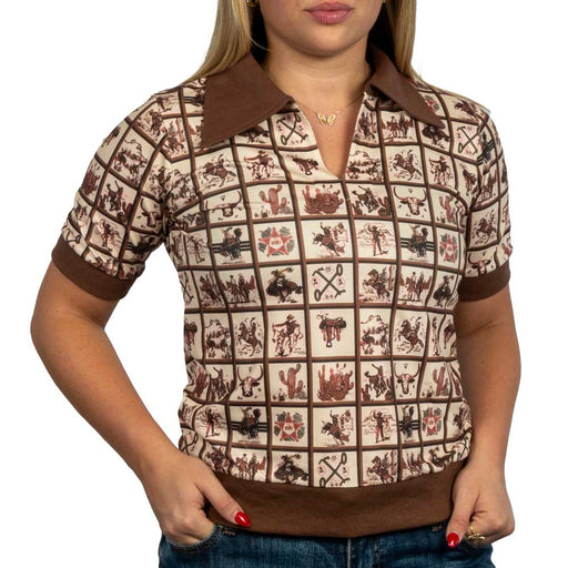 Howdy Hanny Western Square Vintage Polo Shirt WOMEN - Clothing - Tops - Short Sleeved Howdy Hanny