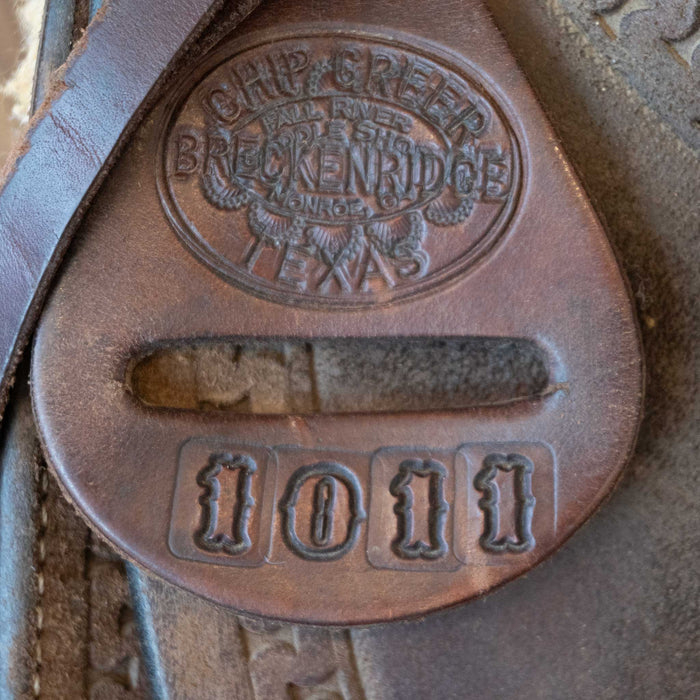 15.5" USED CHIP GREER TEAM ROPING SADDLE