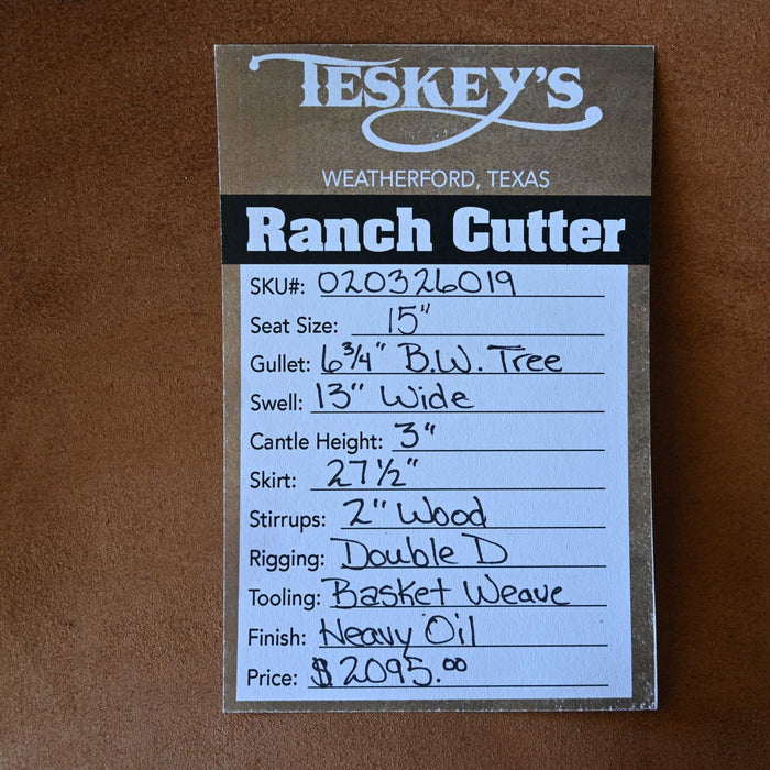 15" TESKEY'S RANCH CUTTER SADDLE Saddles - New Teskey's Saddlery