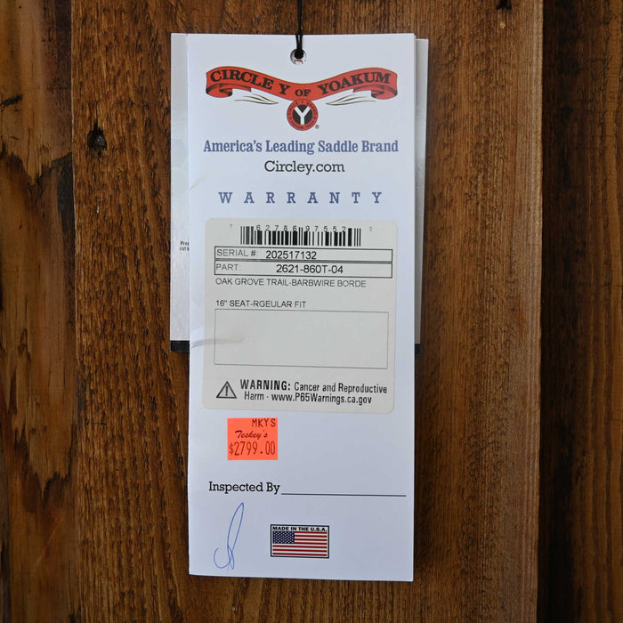 16" CIRCLE Y OAK GROVE TRAIL SADDLE Saddles - New Circle Y Saddlery