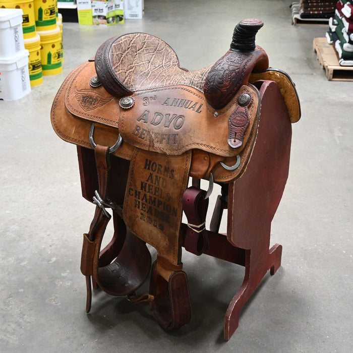 15" USED LAZY "L" LARRY COATS TEAM ROPING SADDLE