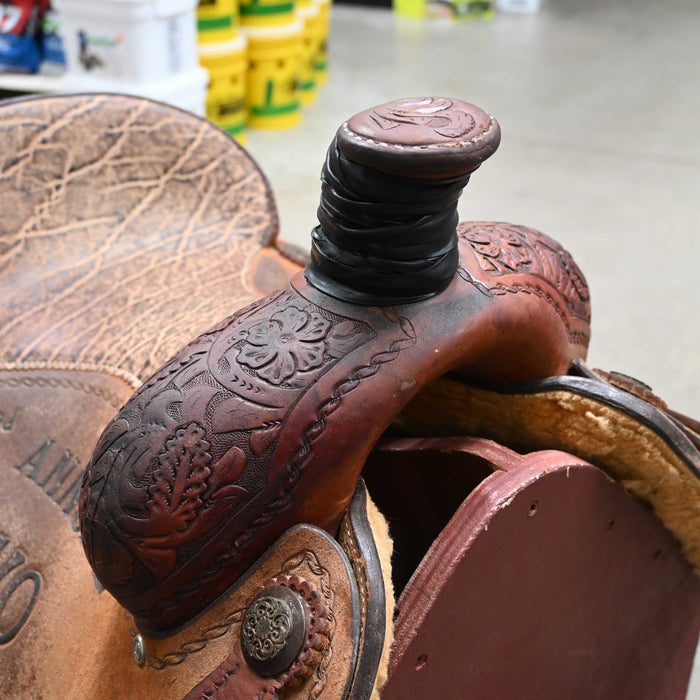15" USED LAZY "L" LARRY COATS TEAM ROPING SADDLE