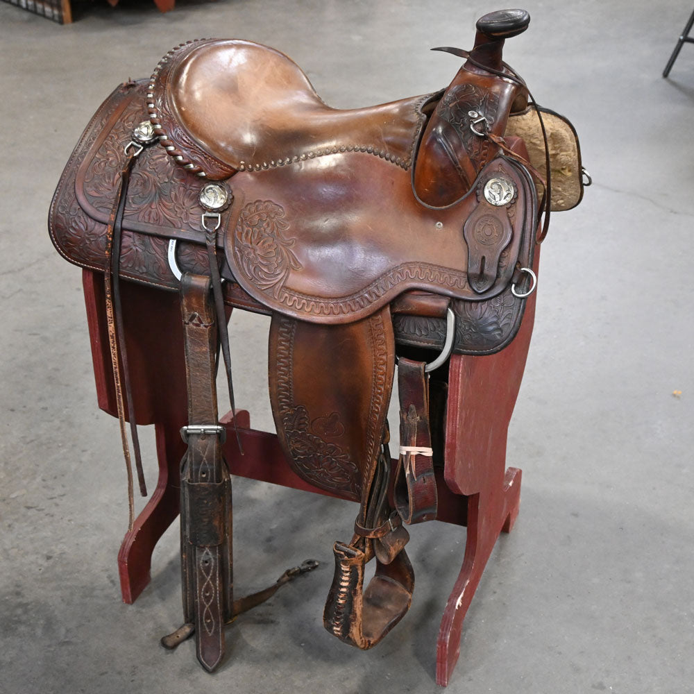 15" USED BOB MOLINE ROPING SADDLE Saddles Bob Moline