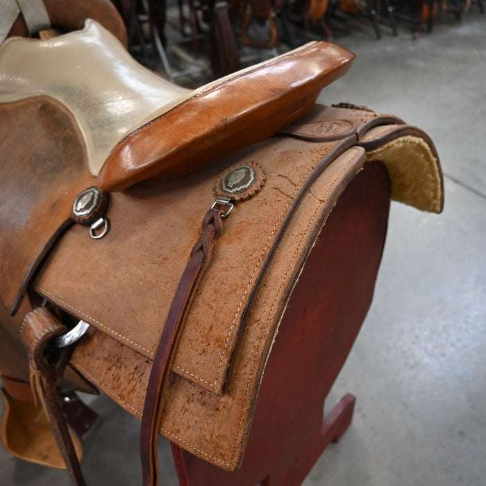 15" USED BURNS COW HORSE SADDLE Saddles - Used Burns Saddlery