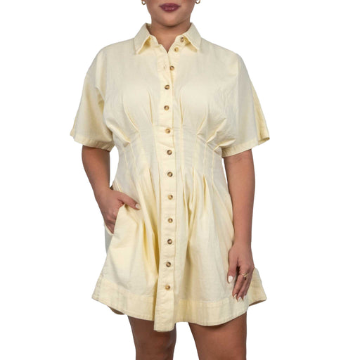 Button Front Pleated Shirt Dress WOMEN - Clothing - Dresses Miss Love