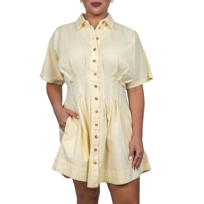 Button Front Pleated Shirt Dress WOMEN - Clothing - Dresses Miss Love