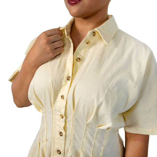 Button Front Pleated Shirt Dress WOMEN - Clothing - Dresses Miss Love