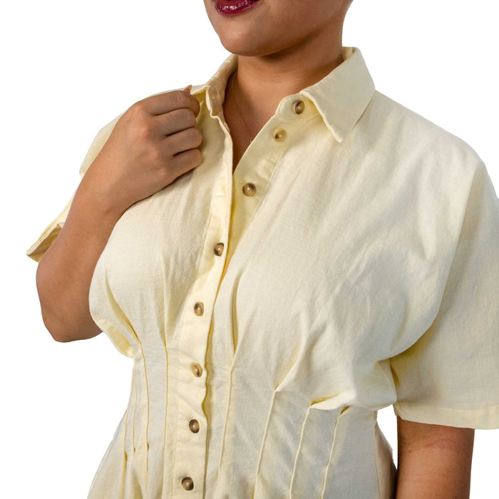 Button Front Pleated Shirt Dress WOMEN - Clothing - Dresses Miss Love