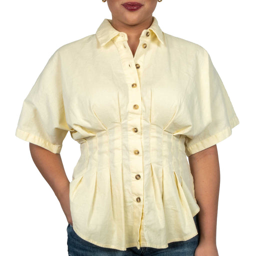 Collar V-Neck Pleated Shirt WOMEN - Clothing - Tops - Short Sleeved Miss Love