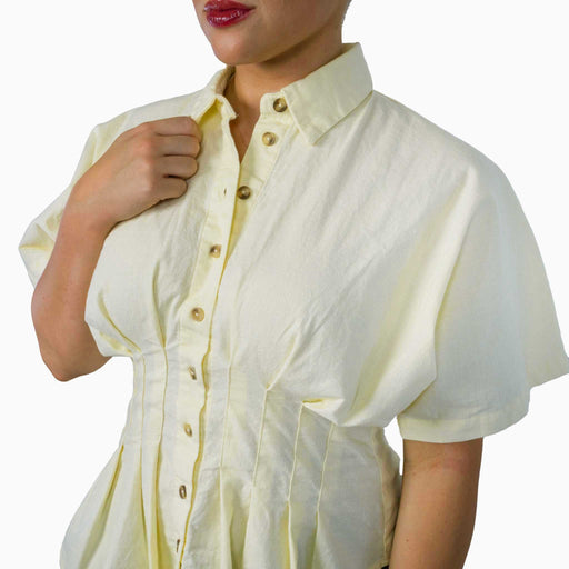 Collar V-Neck Pleated Shirt WOMEN - Clothing - Tops - Short Sleeved Miss Love