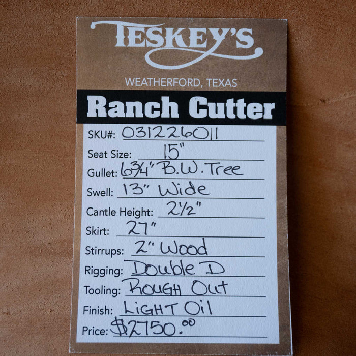 15" TESKEY'S PRO CUTTER RANCH CUTTER SADDLE Saddles - New Teskey's Saddlery