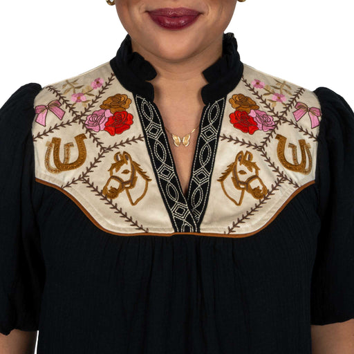 Puff Sleeve Embroidered Top - Black WOMEN - Clothing - Tops - Short Sleeved THML Clothing