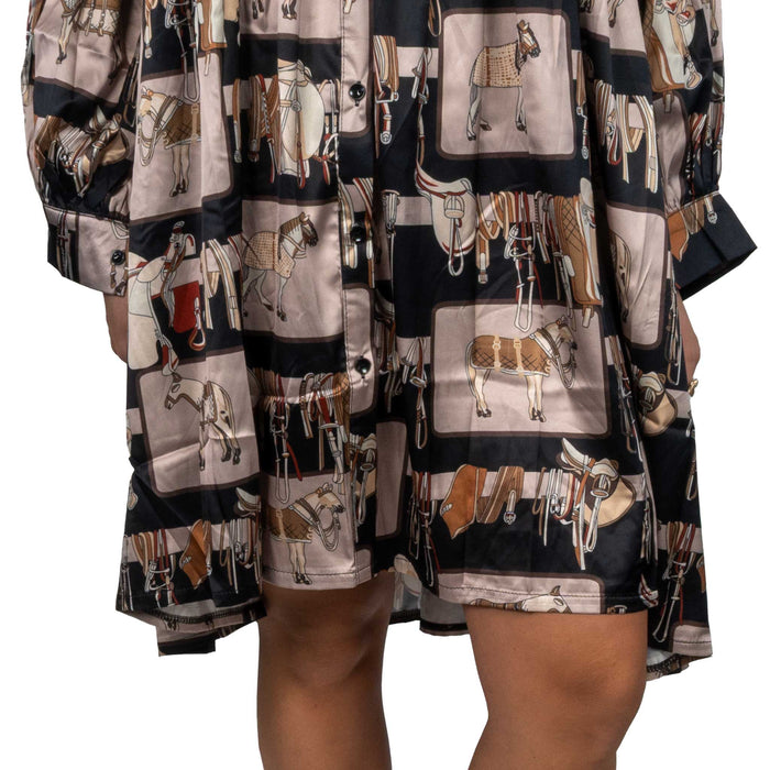 Horse Painted Frill Satin Midi Dress WOMEN - Clothing - Tops - Long Sleeved Beulah Style