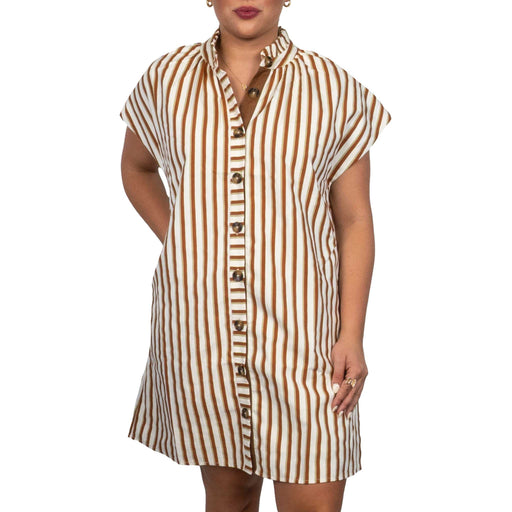 Ruffle Neck Striped Button Dress WOMEN - Clothing - Dresses THML Clothing