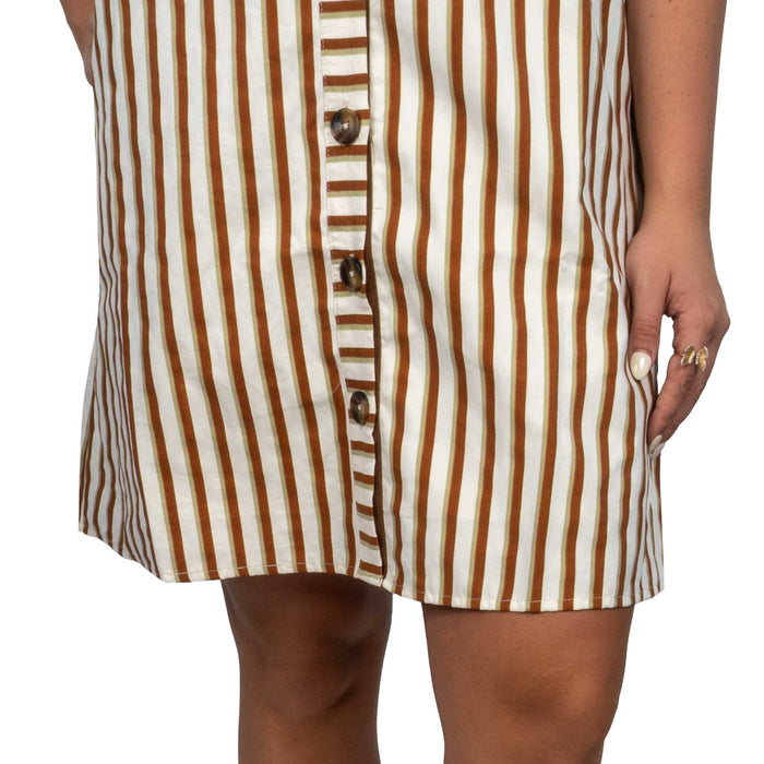 Ruffle Neck Striped Button Dress WOMEN - Clothing - Dresses THML Clothing