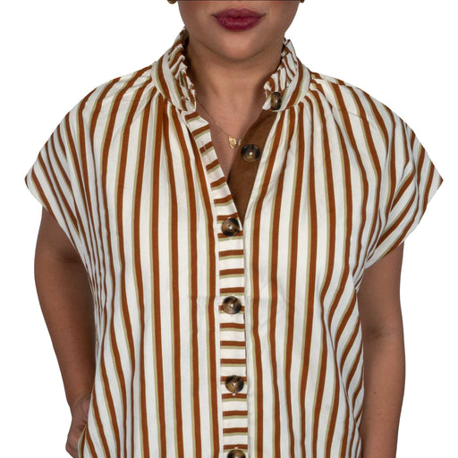 Ruffle Neck Striped Button Dress WOMEN - Clothing - Dresses THML Clothing
