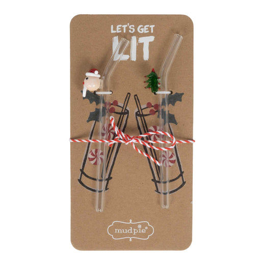 Christmas Tree & Santa Glass Straws - Set of 2 HOME & GIFTS - Home Decor - Seasonal Decor Mud Pie