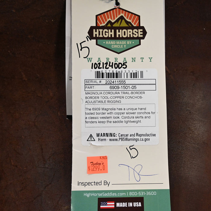 15" HIGH HORSE MAGNOLIA CORDURA TRAIL SADDLE Saddles - New High Horse