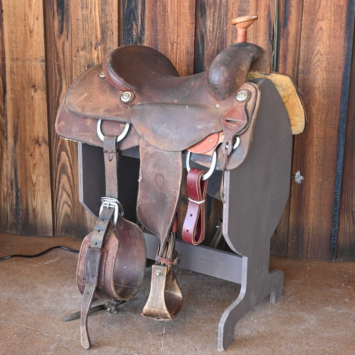 15.5" USED JEFF SMITH TEAM ROPING SADDLE