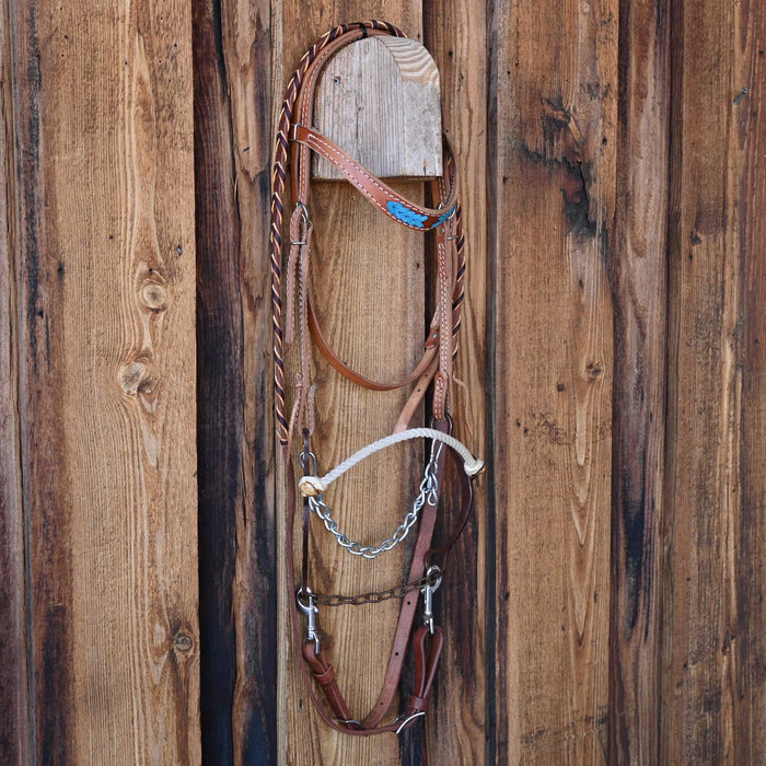 Classic Equine Rope Nose Hackamore Bridle Rig w/Browband Headstall