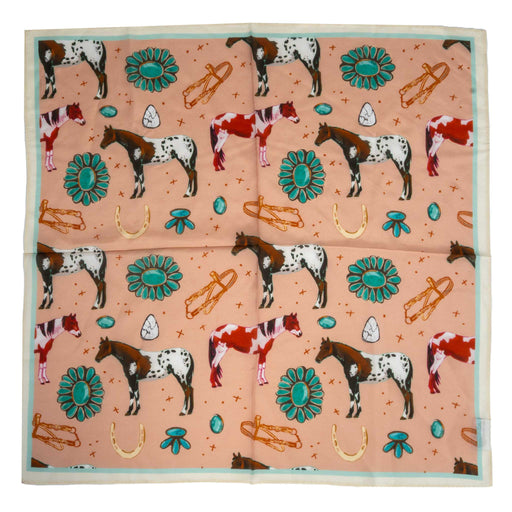 Horses and Turquoise Wild Rag ACCESSORIES - Additional Accessories - Wild Rags & Scarves Tirzah Lane Art