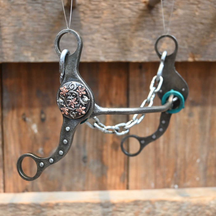 Paul Petska Smooth Mullen Bit w/Copper Flowers Conchos