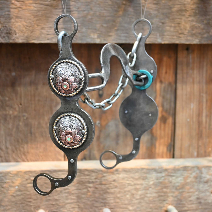 Paul Petska Solid Washer Port Bit w/Copper Flowers Conchos