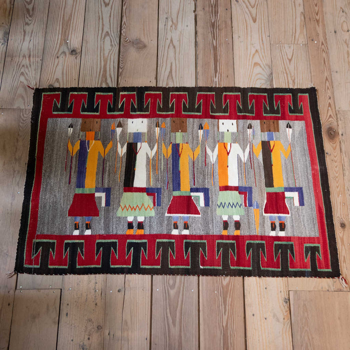 Vintage Five Figure Yei Weaving Navajo Rug Collectibles MISC