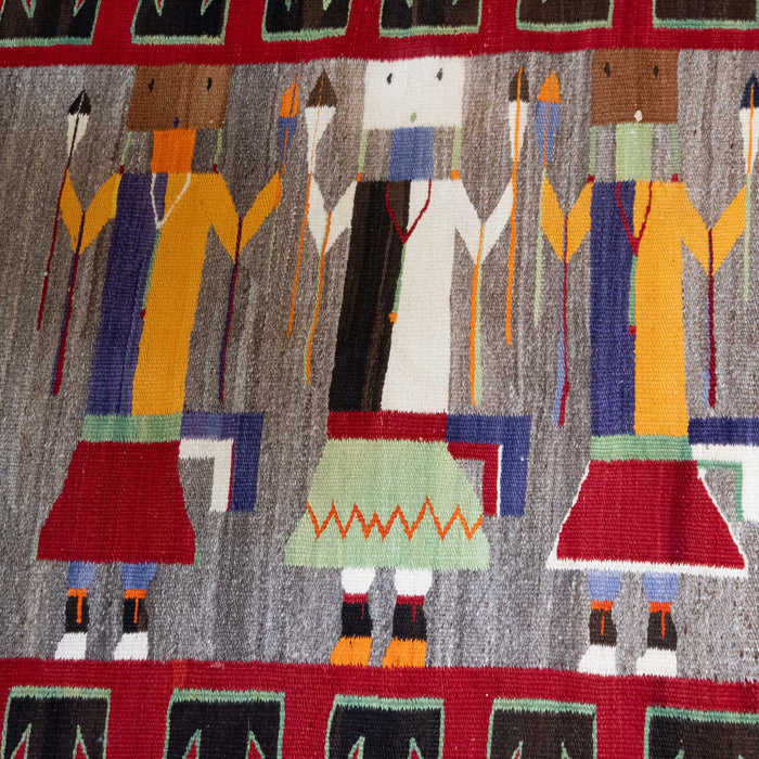 Vintage Five Figure Yei Weaving Navajo Rug Collectibles MISC