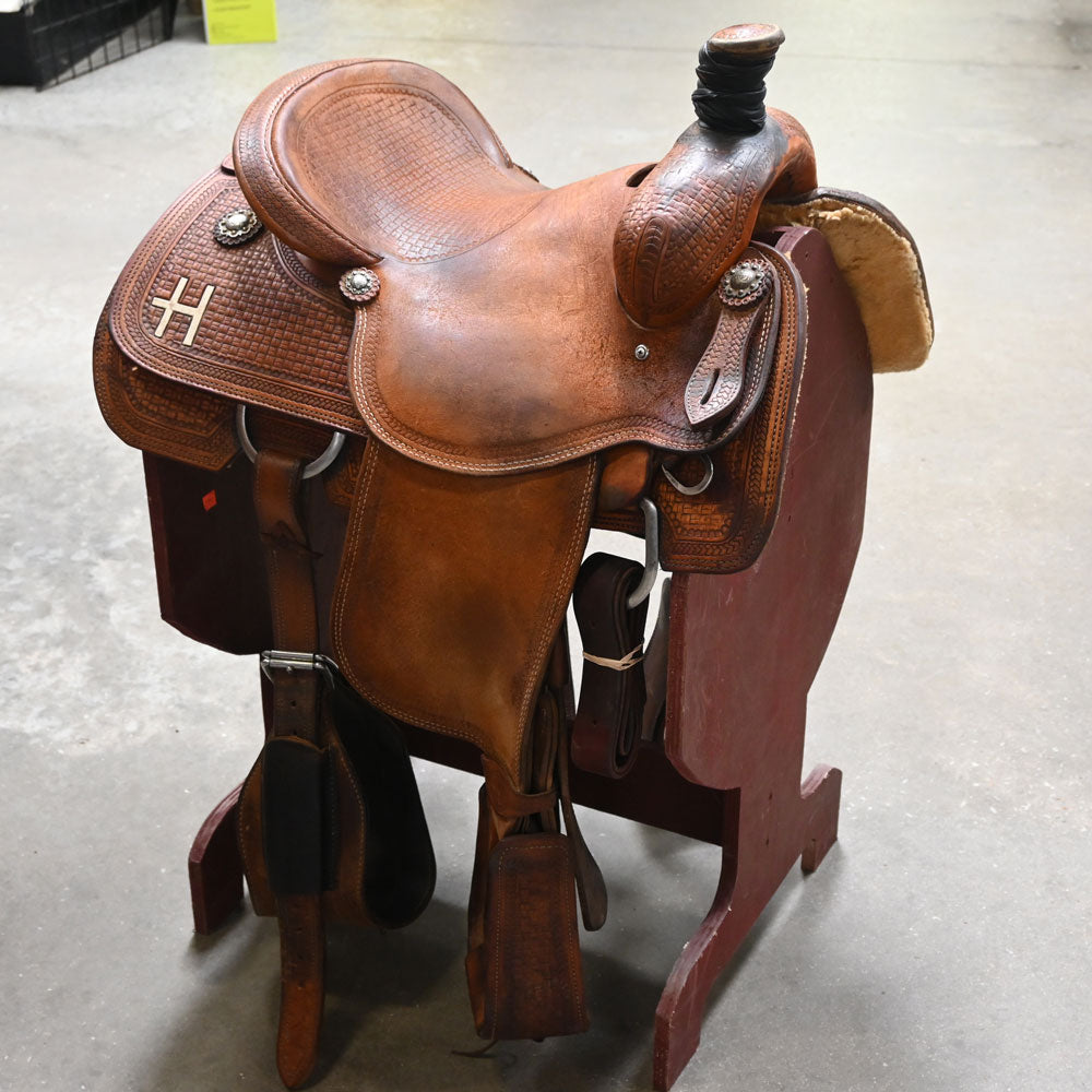 15" USED BAR H RYAN MOTES ROPING SADDLE