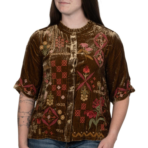 Johnny Was Malaya Ruffle Neck Velvet Top WOMEN - Clothing - Tops - Short Sleeved Johnny Was Collection