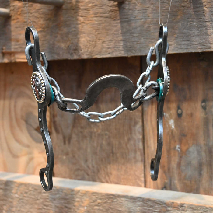 Paul Petska Washer Ported Chain Bit w/Copper Cactus Concho