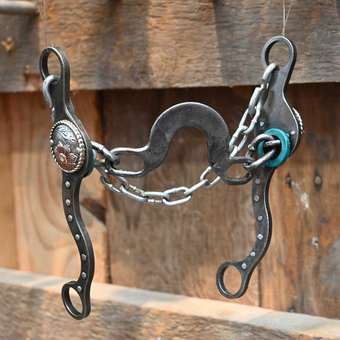 Paul Petska Washer Ported Chain Bit w/Copper Flower Concho