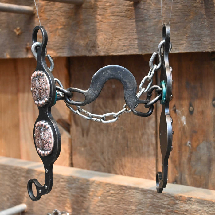 Paul Petska Washer Ported Chain Bit w/Copper Spotted Conchos