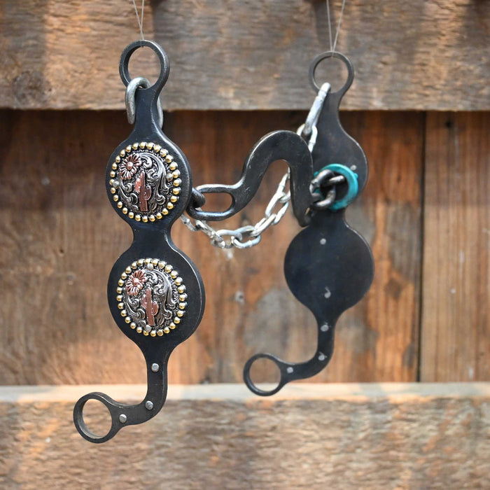 Paul Petska Washer Ported Chain Bit w/Copper Cactus Conchos