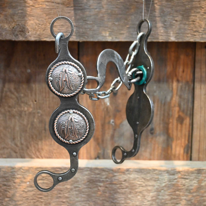 Paul Petska Washer Ported Chain Bit w/Copper Feather Conchos