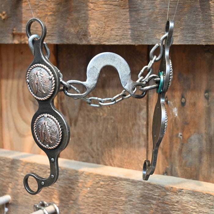 Paul Petska Washer Ported Chain Bit w/Copper Feather Conchos
