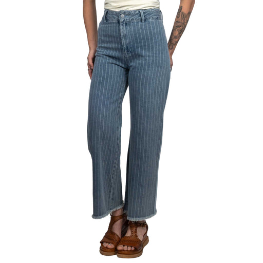 Washed Stripe Denim Frayed Hem Pant WOMEN - Clothing - Jeans So Me