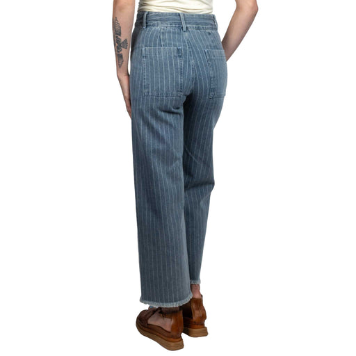 Washed Stripe Denim Frayed Hem Pant WOMEN - Clothing - Jeans So Me
