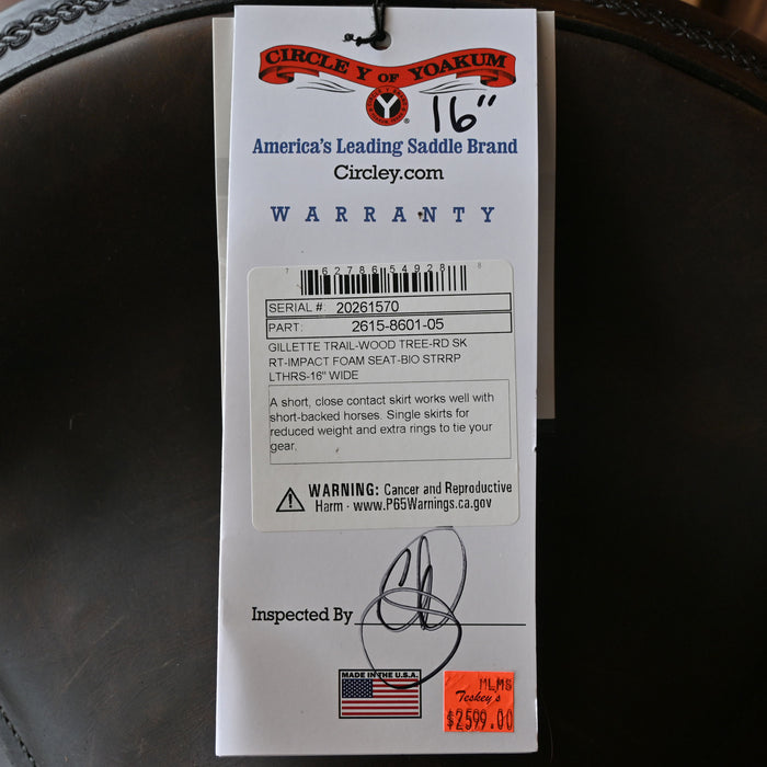16" CIRCLE Y GILLETTE TRAIL SADDLE