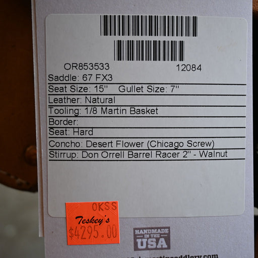 15" MARTIN FX3 BARREL SADDLE Saddles - New Martin Saddlery
