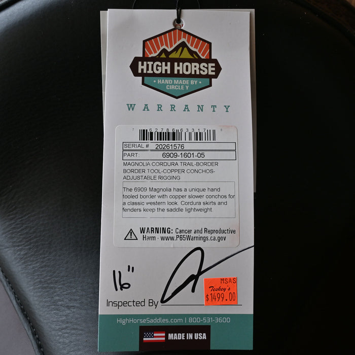 16" HIGH HORSE MAGNOLIA CORDURA TRAIL SADDLE