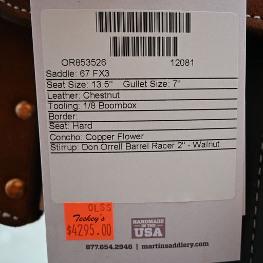 13.5" MARTIN FX3 BARREL SADDLE Saddles - New Martin Saddlery
