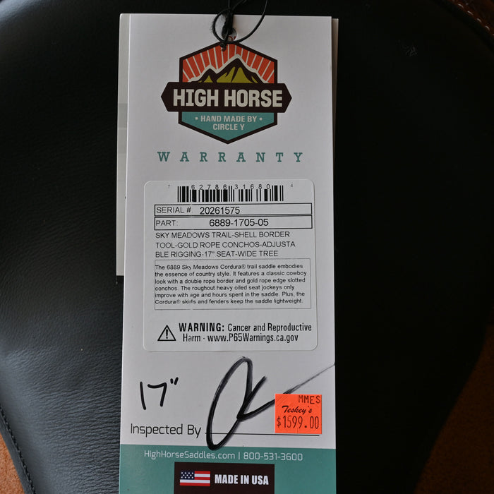 17" HIGH HORSE SKY MEADOWS TRAIL SADDLE