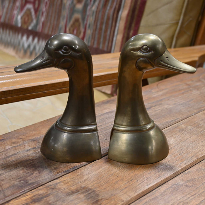 Heavy Vintage Brass Duck Head Bookends