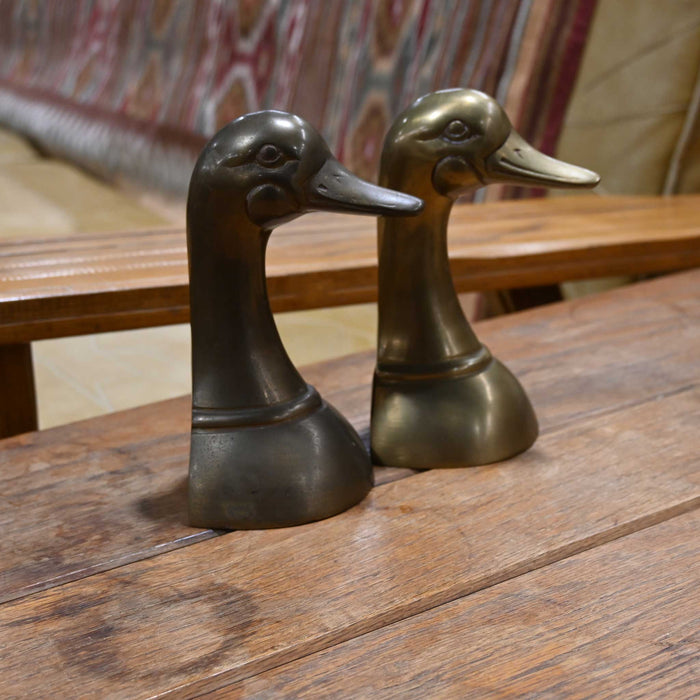 Heavy Vintage Brass Duck Head Bookends