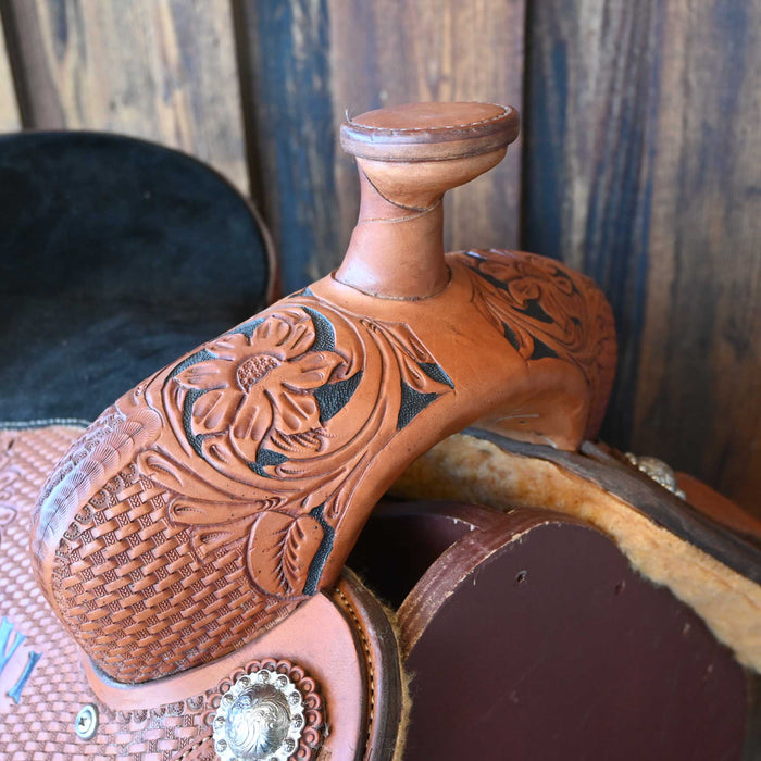 14" USED SLONE SADDLES SILVER SERIES TEAM ROPING SADDLE