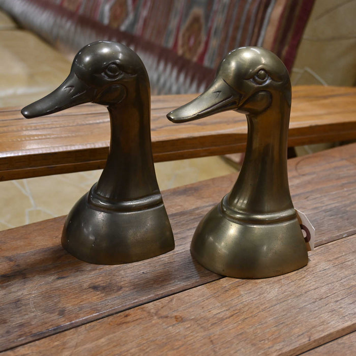 Heavy Vintage Brass Duck Head Bookends